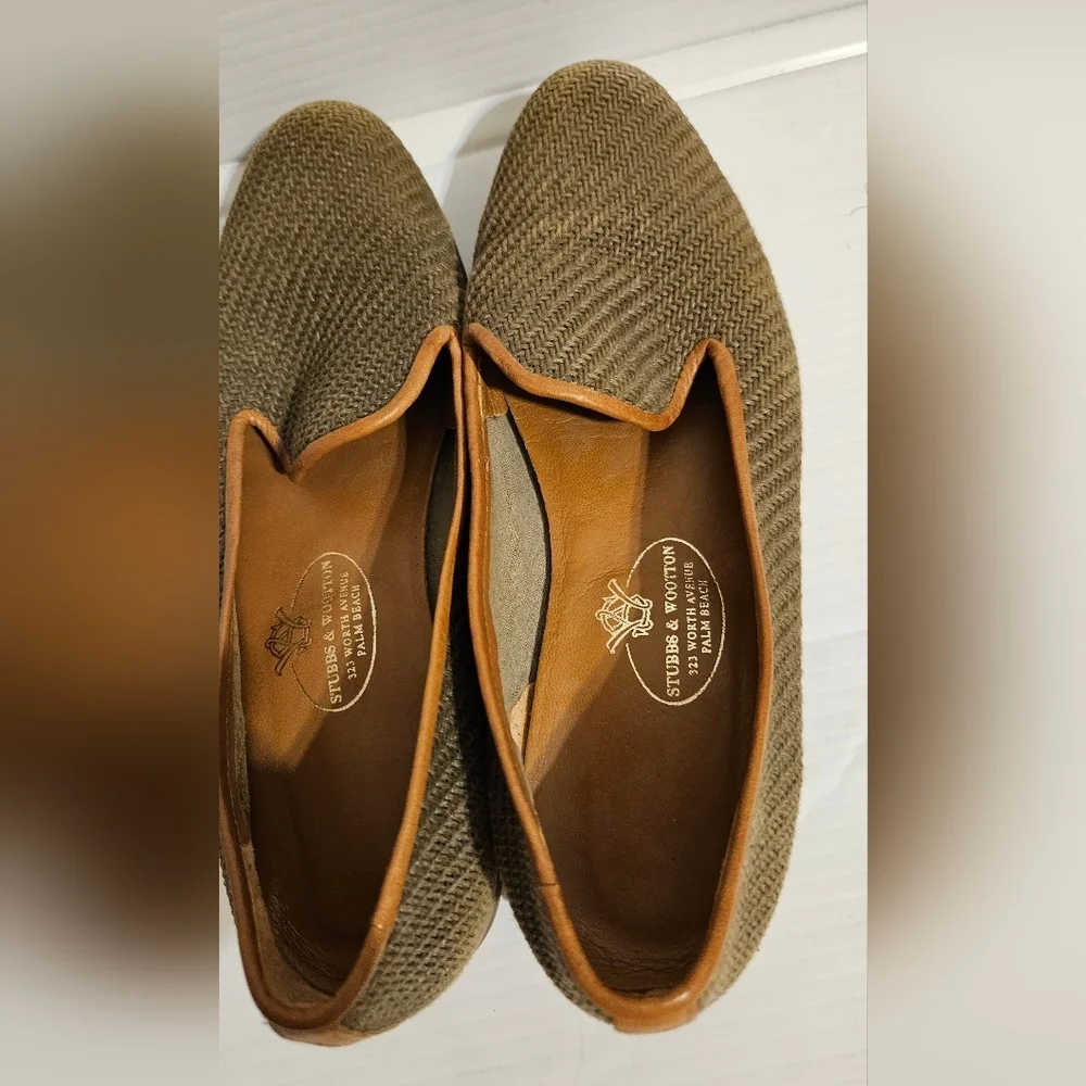 Stubbs&Wootton Woven Leather Smoking Slippers Loafers Women’s 7.5 Designer Flats